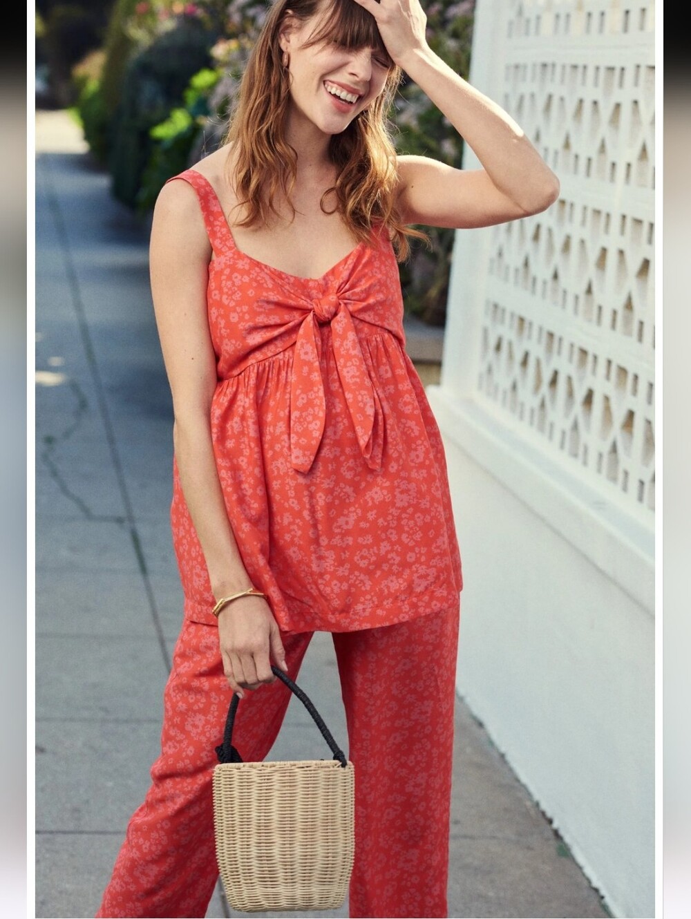 Hatch SET Melina Ditsy Floral Tie Sleeveless Top And Pants Set Maternity Silk 1